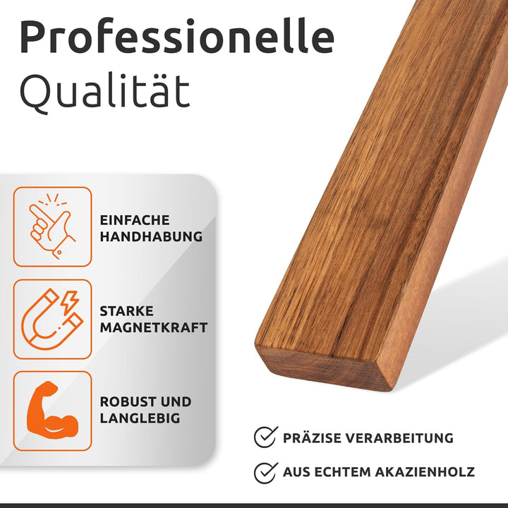 ECENCE Magnetleiste Messer aus Akazienholz 40cm Messerhalter Wandmontage oder selbstklebend, Messerl
