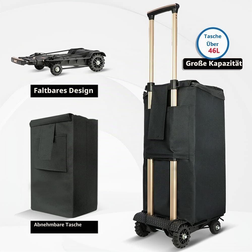 Faltbarer Handwagen, geräuschlose, verschleissfeste PU-Tankräder und einstellbare Aluminium-Deichsel