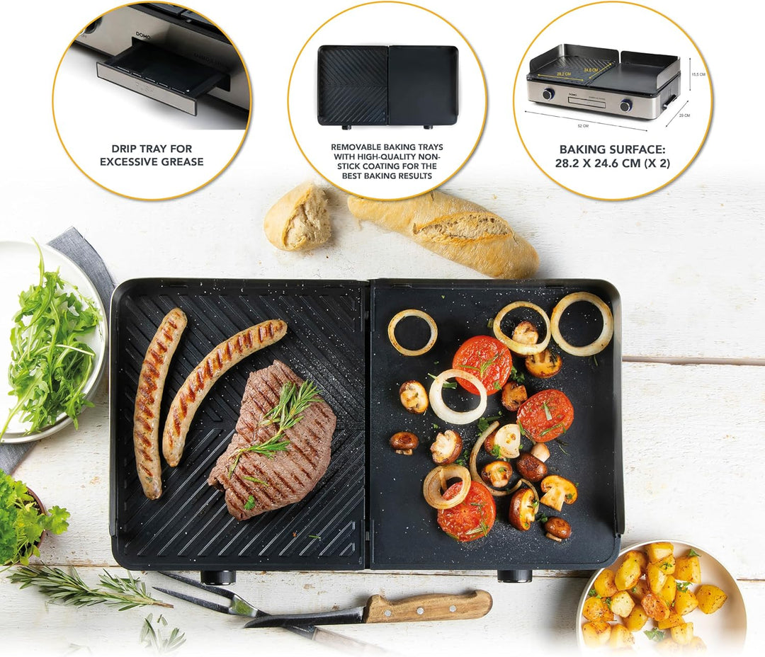 DOMO DO9259G Barbecue Genius – Tischgrill elektrisch mit 2 Temperaturzonen – 2400 W – Kontaktgrill &
