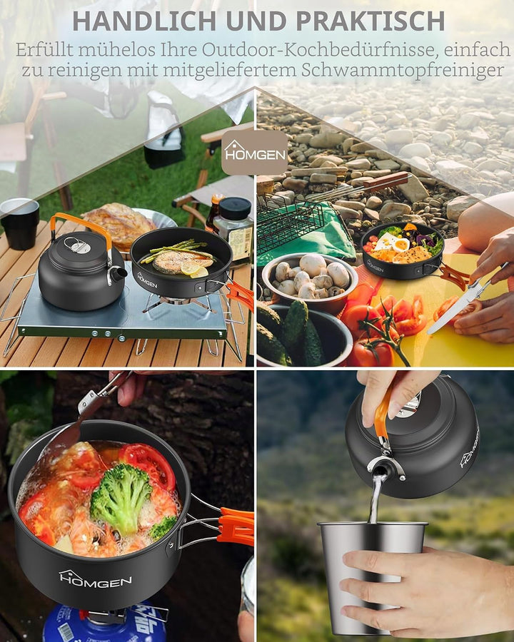 HOMGEN Portable Camping Cooking Set Camping Pots and Pans Set Aluminium Camping Cookware Kit Lightwe