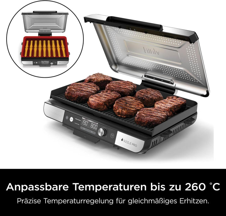 Ninja Sizzle Pro XL Indoor-Grill & Plancha, inklusive Grillplatte & oberer Plancha mit Antihaft-Kera