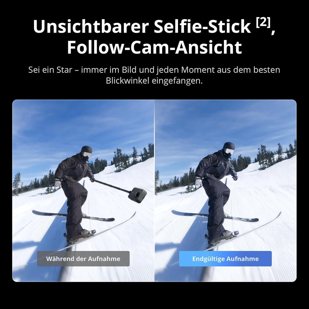 DJI Osmo 360 Essential Combo, 1,2 m unsichtbarer Selfie-Stick-Kit, 2 Akkus, Kamera 1-Zoll 360° Aufna