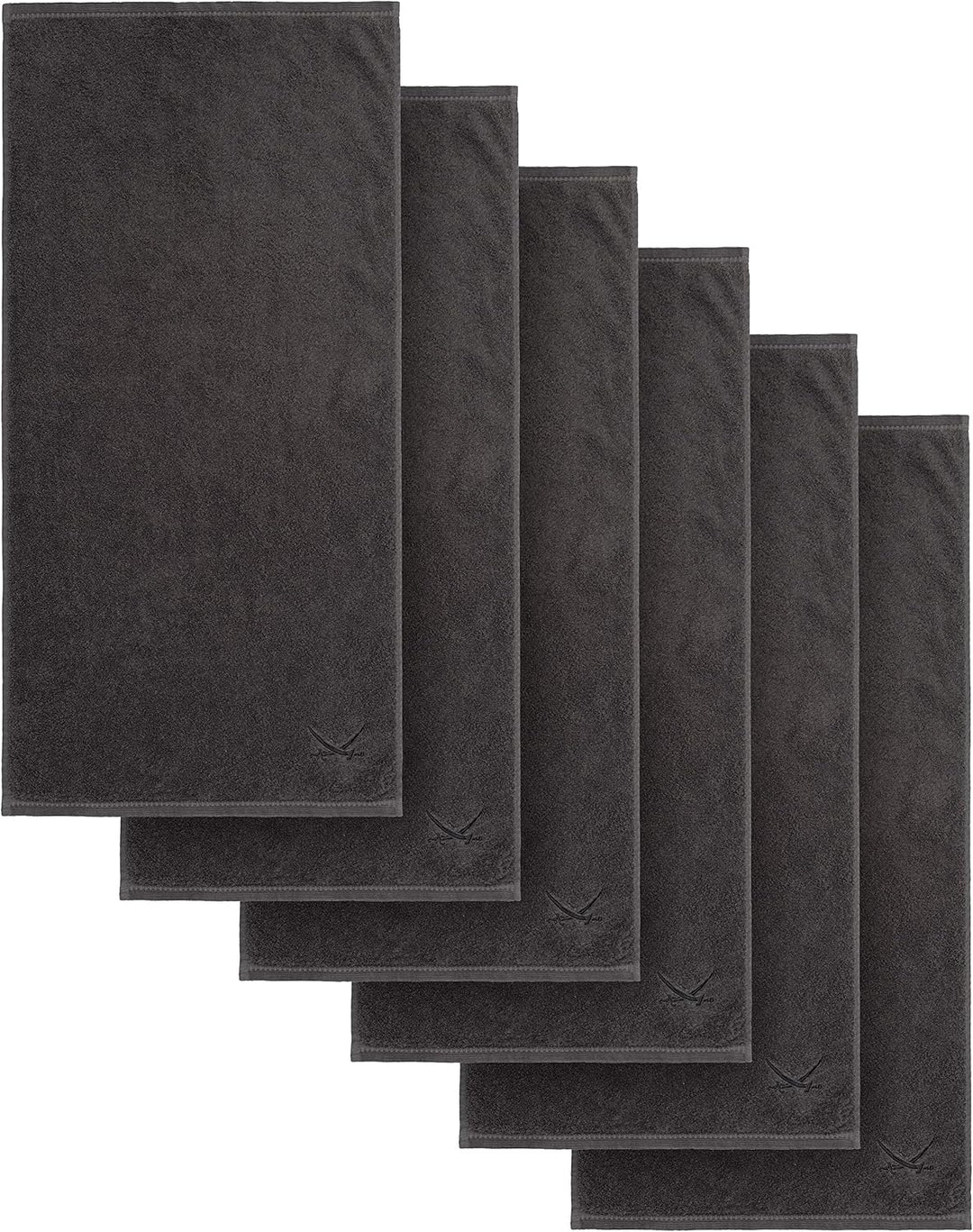 Sansibar Handtuch 6er Set 50x100 cm 100% Baumwolle mit gesticktem Säbel Logo Badtuch Anthrazit 6er S