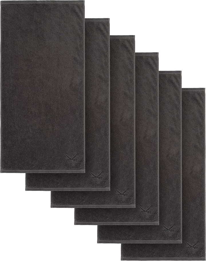 Sansibar Handtuch 6er Set 50x100 cm 100% Baumwolle mit gesticktem Säbel Logo Badtuch Anthrazit 6er S