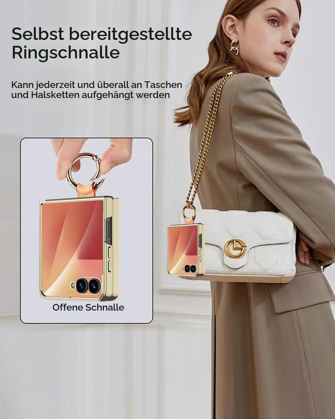 Miimall Lederhülle Kompatibel mit Samsung Galaxy Z Flip 7 Hülle mit Band+Ring Ständer [HD Displaysch