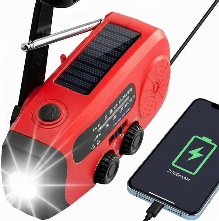 Aufziehbares Solarradio, Notfallradio, tragbares Solar-Notfallradio.2000 mAh wiederaufladbare Powerb