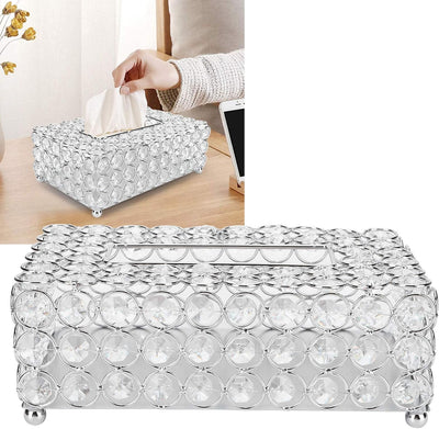 Kristall Komestikbox 22 × 13 × 8 cm Rechteckig Silber Deko Taschentuchbox, Metall Strasssteine Glitz