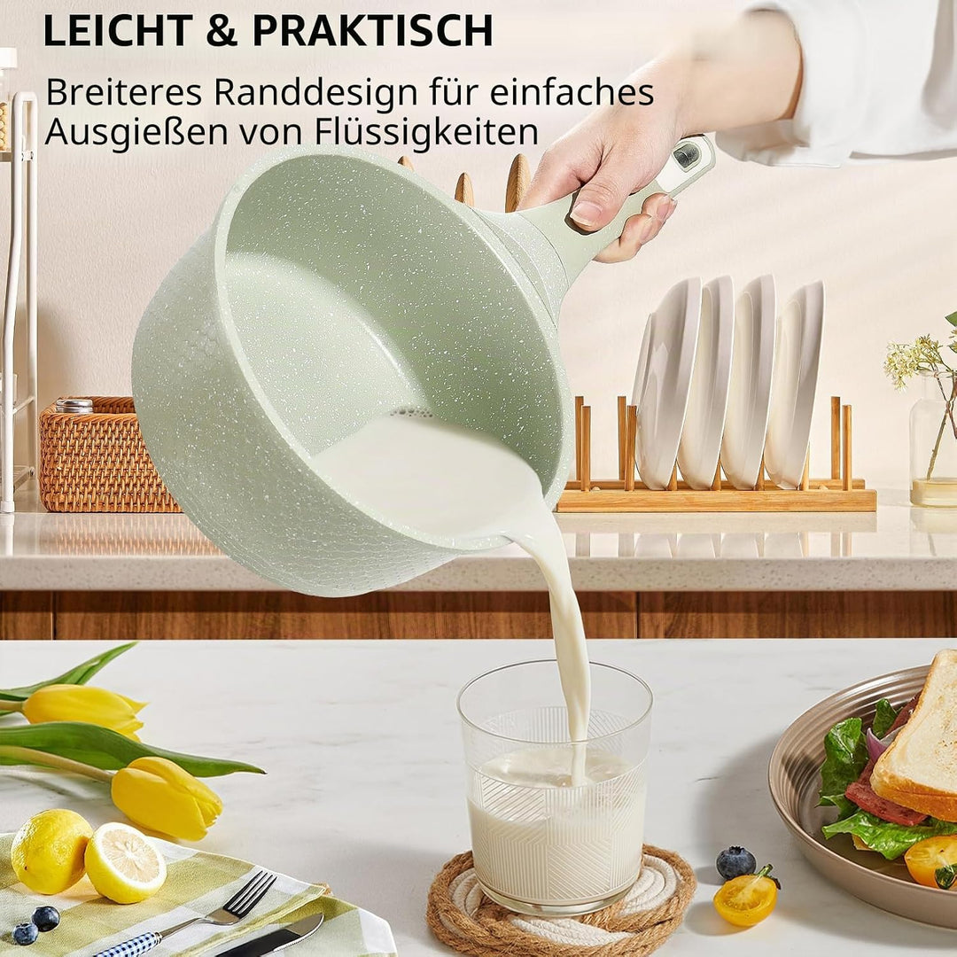 DYGG Stielkasserolle 16 cm mit Deckel 1.5L - Töpfe Antihaftbeschichtet für alle Herde inkl. Induktio