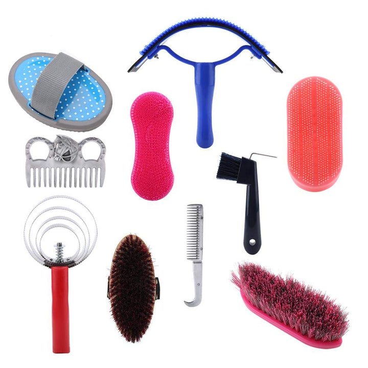 VIFER Pferdebürsten-Set 10-TLG Putzzeug für Pferde Reitsportbürste Pferdereinigungs Horse Grooming C