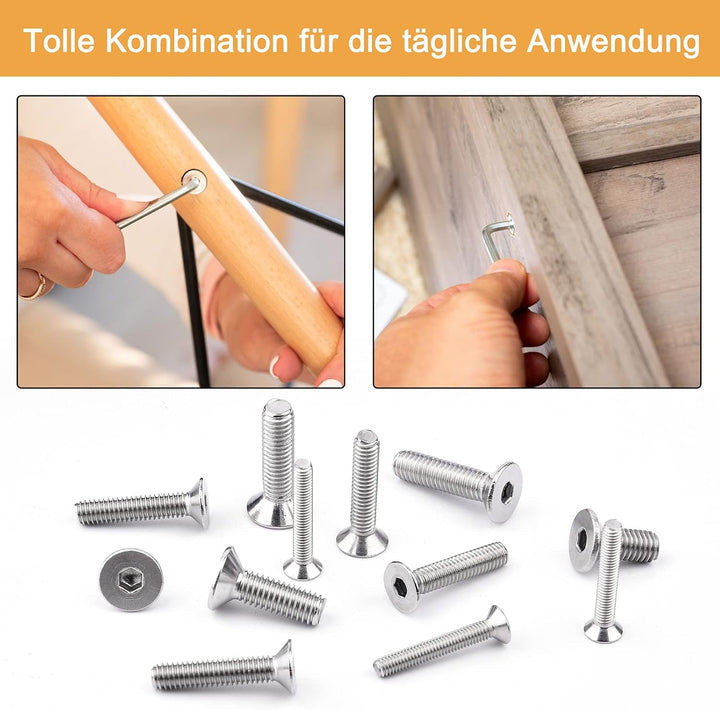 VIGRUE 1120PCS M3 M4 M5 M6 Senkkopfschrauben mit Innensechskant Hex flach-Knopf Schraube Set A2-70Ed