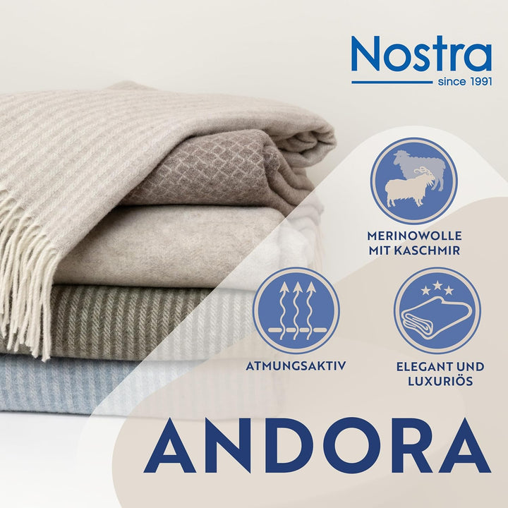 NOSTRA Andora Tagesdecke 140x200 | Weiche Merino Wolldecke mit 10% Kaschmir | Picnic Blanket | Warme