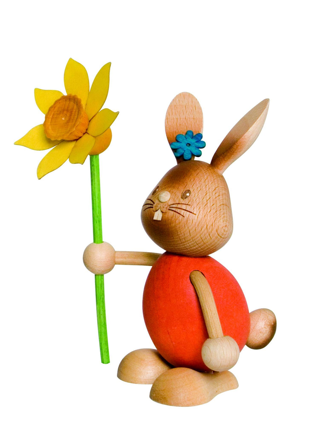 Drechslerei Kuhnert - Osterdekoration / Osterhase - Stupsi Hase mit Blume - 12cm - aus Holz - Made i