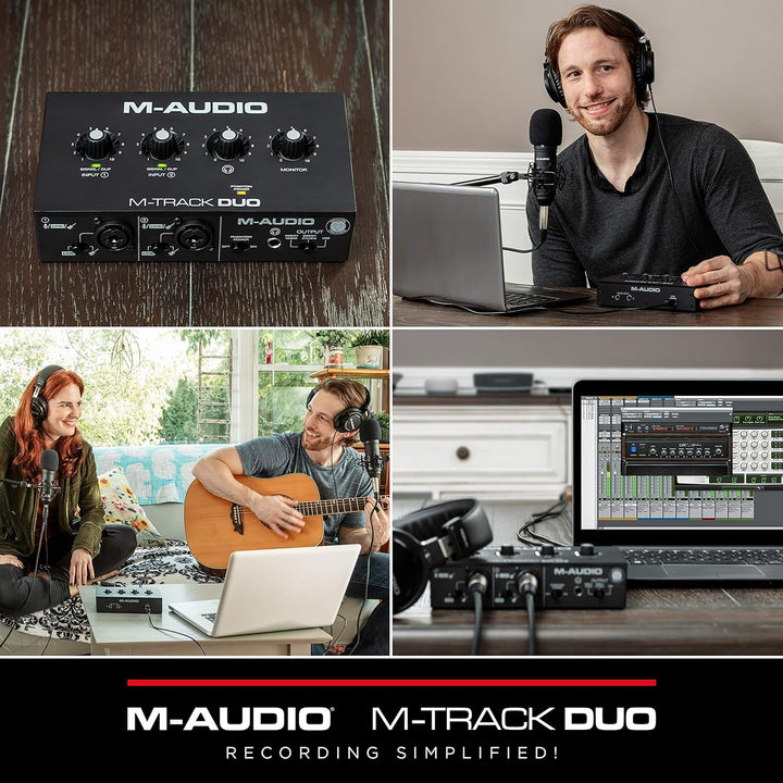 M-Audio M-Track Duo – USB Audio Interface für Aufnahmen, Streaming und Podcasting, mit dualen XLR, L
