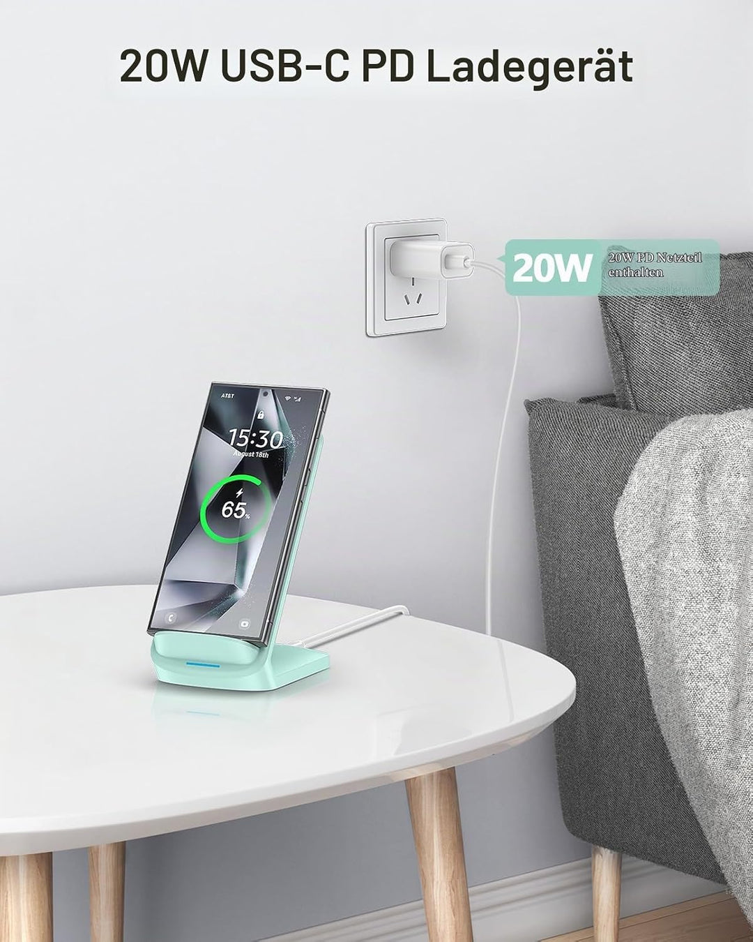 NANAMI Fast Wireless Charger mit 20W PD Netzteil, 15W Induktive Ladestation | Für iPhone 17/16/15/14