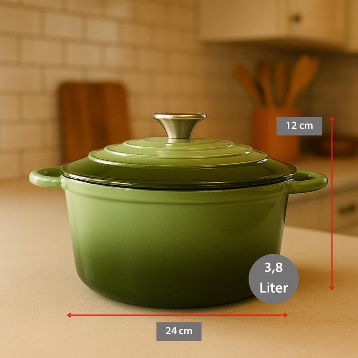 alpina Dutch Oven – Gusseisen Topf Induktion 3,8L Ø24cm - Schmortopf mit Deckel – Gusseisen Bräter S