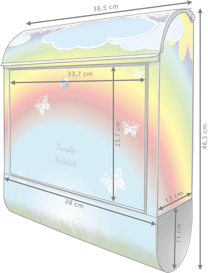 banjado Design Briefkasten personalisiert 38,5x46,5x13cm & 2 Schlüssel - Briefkasten Stahl Silber Ze