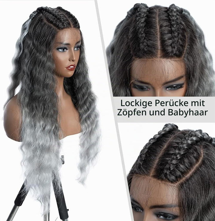 FASHION IDOL Lace Front Curly Wigs 31" Long Synthetic Natural Water Wavy Wig for Black Women Ombre G