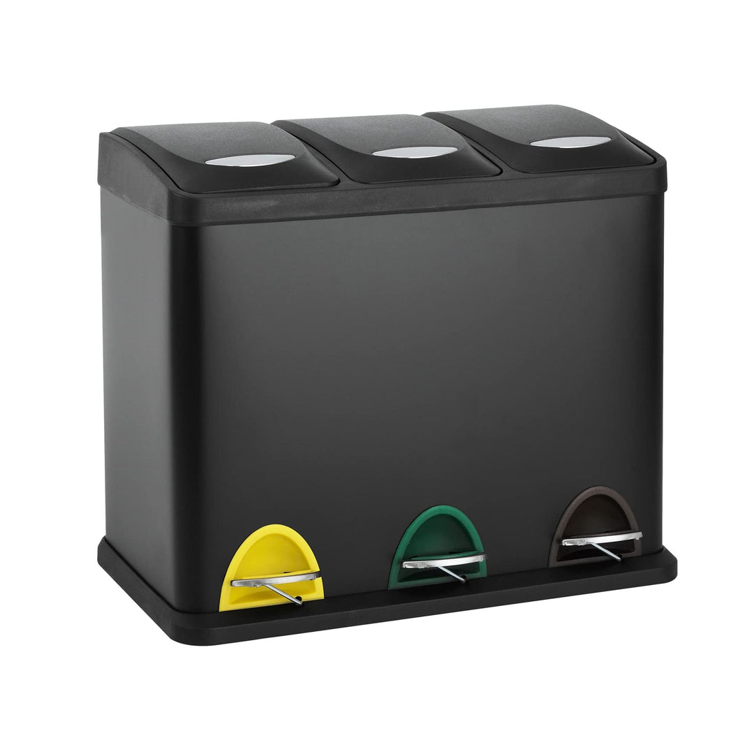 SVITA TC3X8 24 L Treteimer Abfalleimer Mülleimer Pulverbeschichteter Stahl Schwarz, Schwarz