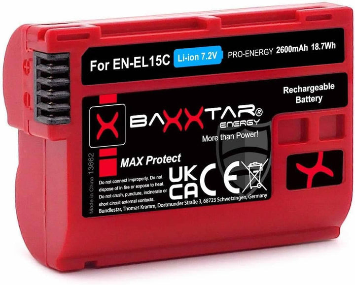 Baxxtar MaxProtect EN-EL15c Kamera-Akku 2X (2400mAh) mit NTC-Sensor und V1 Gehäuse - auch für Z5 Z6