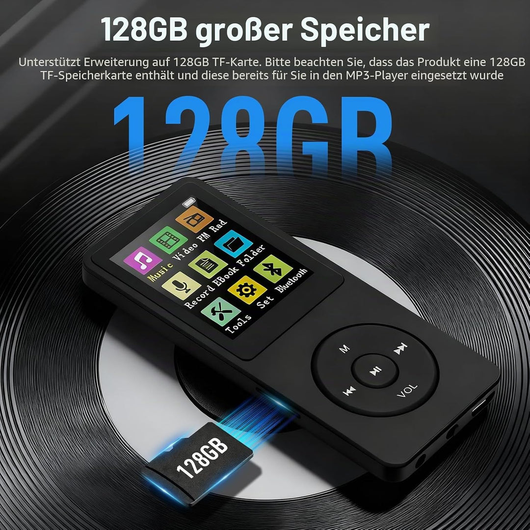 128 GB MP3-Player mit Bluetooth 5.0, COVVY Tragbarer digitaler Musik-Player mit integriertem HD-Laut