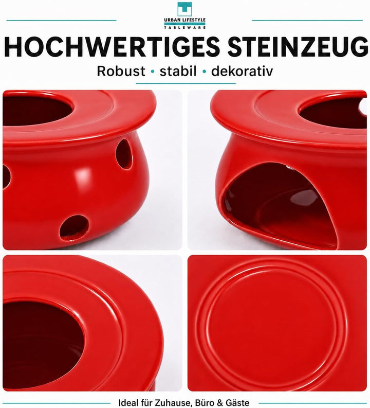 Urban Lifestyle Stövchen für Teekanne Teewärmer Keramik (Rot) Tee Ofen zum warmhalten der Teekanne o