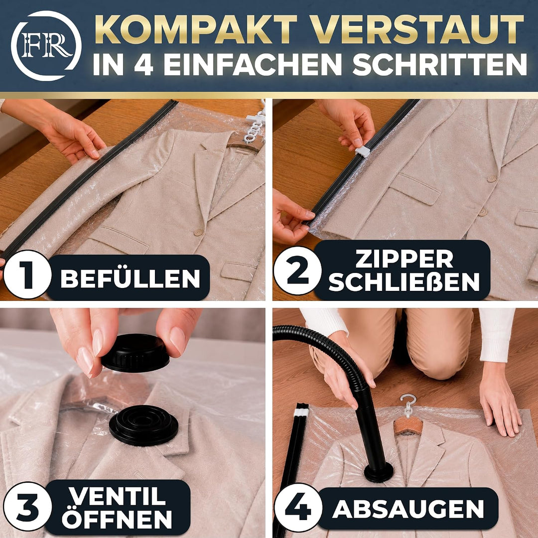 FiRiO Hängende Vakuumbeutel für Kleidung (mit Haken) I 3 STÜCK I Grösse XL: 100x70cm I Grosse Vakuum