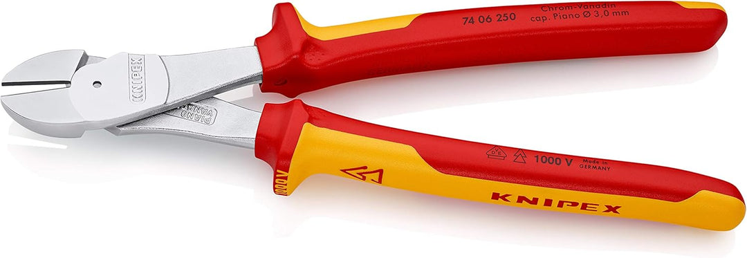 Knipex Kraft-Seitenschneider verchromt, isoliert mit Mehrkomponenten-Hüllen, VDE-geprüft 250 mm 74 0