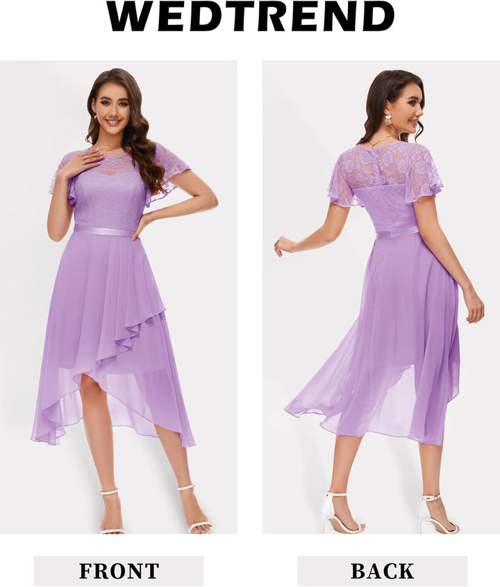 Wedtrend Abendkleid Damen Elegant Cocktailkleid High Low Ballkleider mit Spitzen A Linie für Hochzei