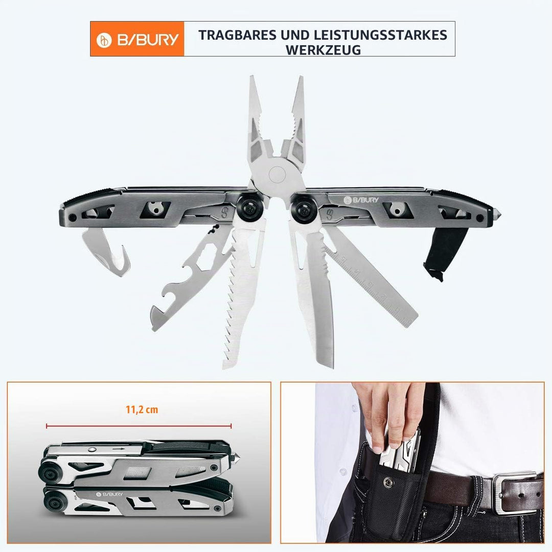 Geschenke für Männer, BIBURY 18 in 1 Taschenwerkzeug, Titan-Griff Design Multitools Edelstahl, Multi