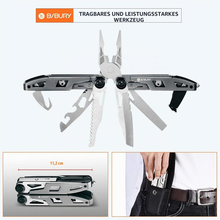 Geschenke für Männer, BIBURY 18 in 1 Taschenwerkzeug, Titan-Griff Design Multitools Edelstahl, Multi