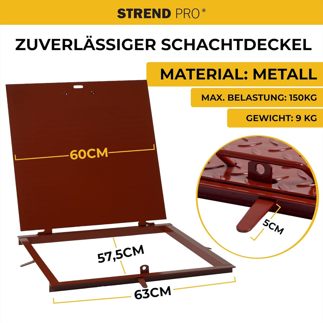Schachtabdeckung 60x60 cm STREND PRO - 3mm Metall Schachtdeckel 600x600 | Begehbar, UV-beständig, Ab