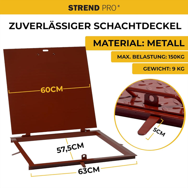 Schachtabdeckung 60x60 cm STREND PRO - 3mm Metall Schachtdeckel 600x600 | Begehbar, UV-beständig, Ab