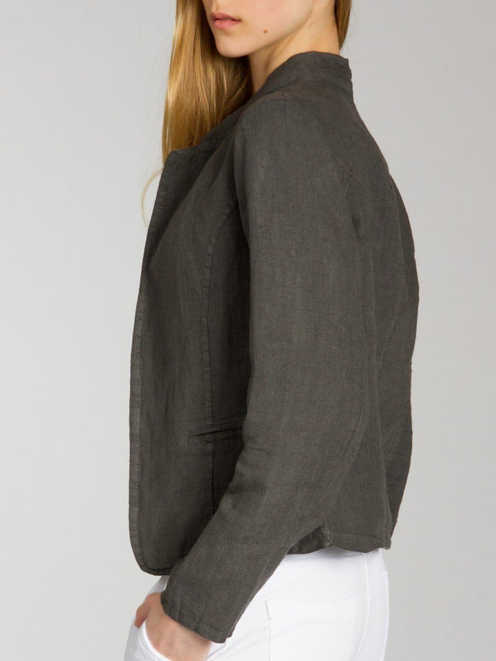 Caspar BZR004 kurzer Damen Leinen Sommer Blazer, Farbe:dunkelgrau, Grösse:XXL - DE44 UK16 IT48 ES46