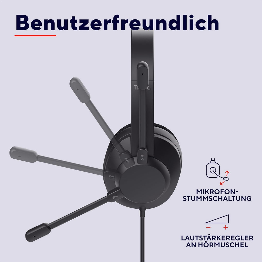 Trust Ayda Max USB Headset mit Mikrofon Over-Ear, Noise Cancelling ENC Mikrofon, Kopfhörer mit Kabel