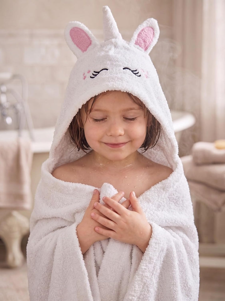 o-day Weicher Bademantel für Kinder, Frottee und lustig, Bademantel für Mädchen, Frottee mit Kapuze