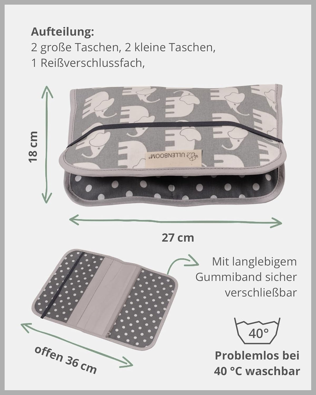 ULLENBOOM ® Windeltasche für unterwegs (Made in EU) - Wickeltasche für bis zu 3 Windeln, Feuchttüche