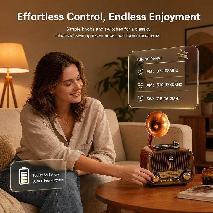 Tragbares Vintage Radio Bluetooth 5.4, mit Akku 1200 mAh, Bluetooth Radio mit USB TF AUX, Vintage Mu