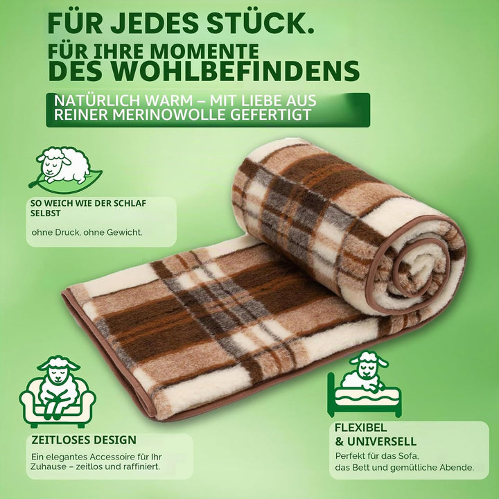 Merino Wolldecke Schurwolle 140x200 cm - Kuscheldecke aus 100% Merino Schafwolle - Gross und Flausch