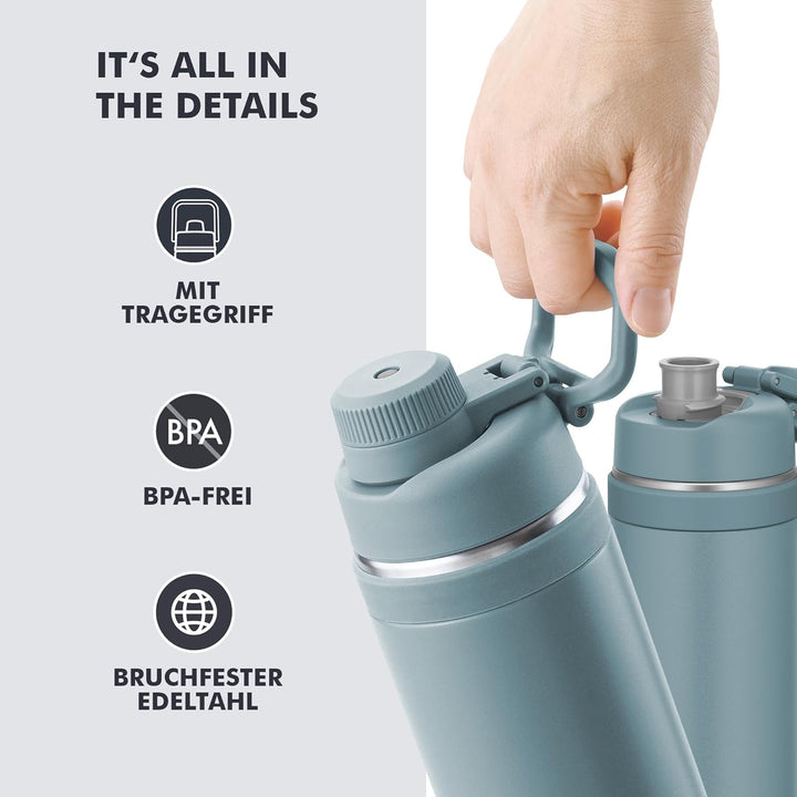 THERMOS ULTRALIGHT MAX Isolier-Trinkflasche hellblau matt 1,0l, Thermosflasche für Sport, 24h kalt &