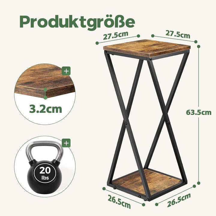 Bamworld Blumenständer Metall mit Holz Ablagen, 2 Ebenen Pflanzenständer im Industrie-Design, Blumen