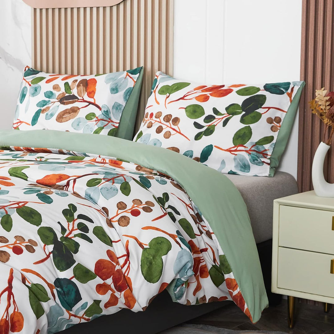 Jemiipee Bettwäsche-Set 100% Mikrofaser mit Frühling Äste und Blätter Muster, 1 x Bettbezug 150x220