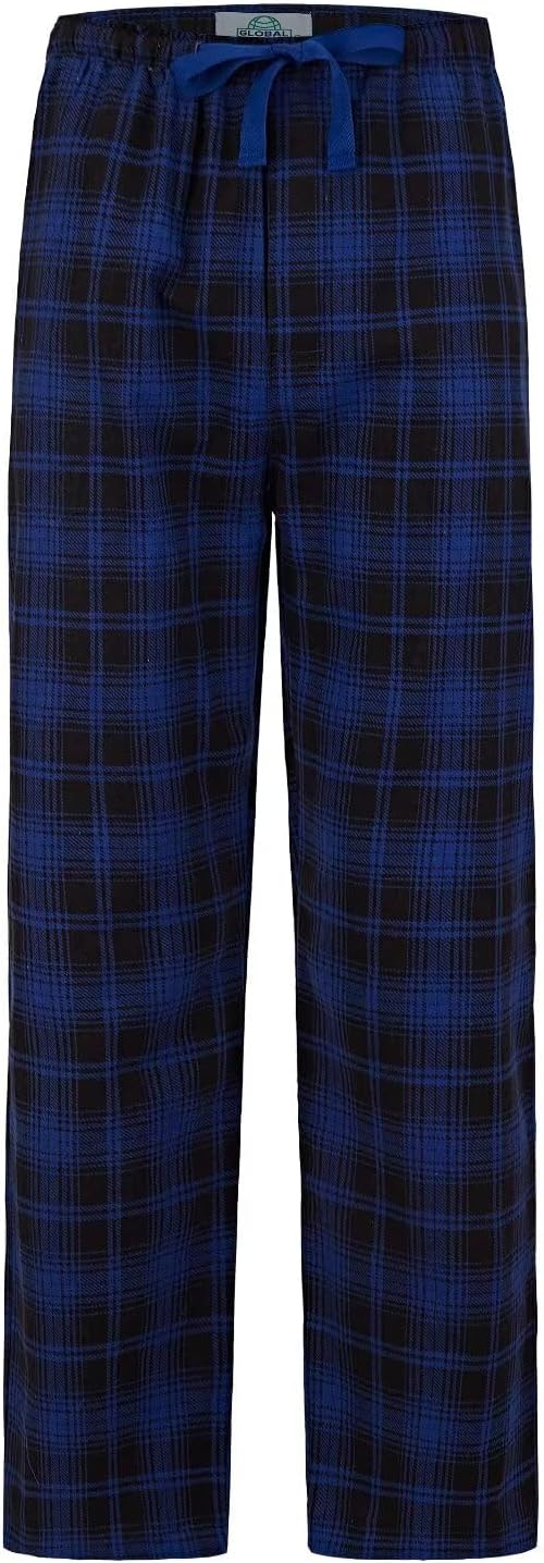 GLOBAL Herren Schlafanzughose 100% Baumwolle Flanell S Blau Kariert &amp; Grün Kariert 2, S Blau Kariert