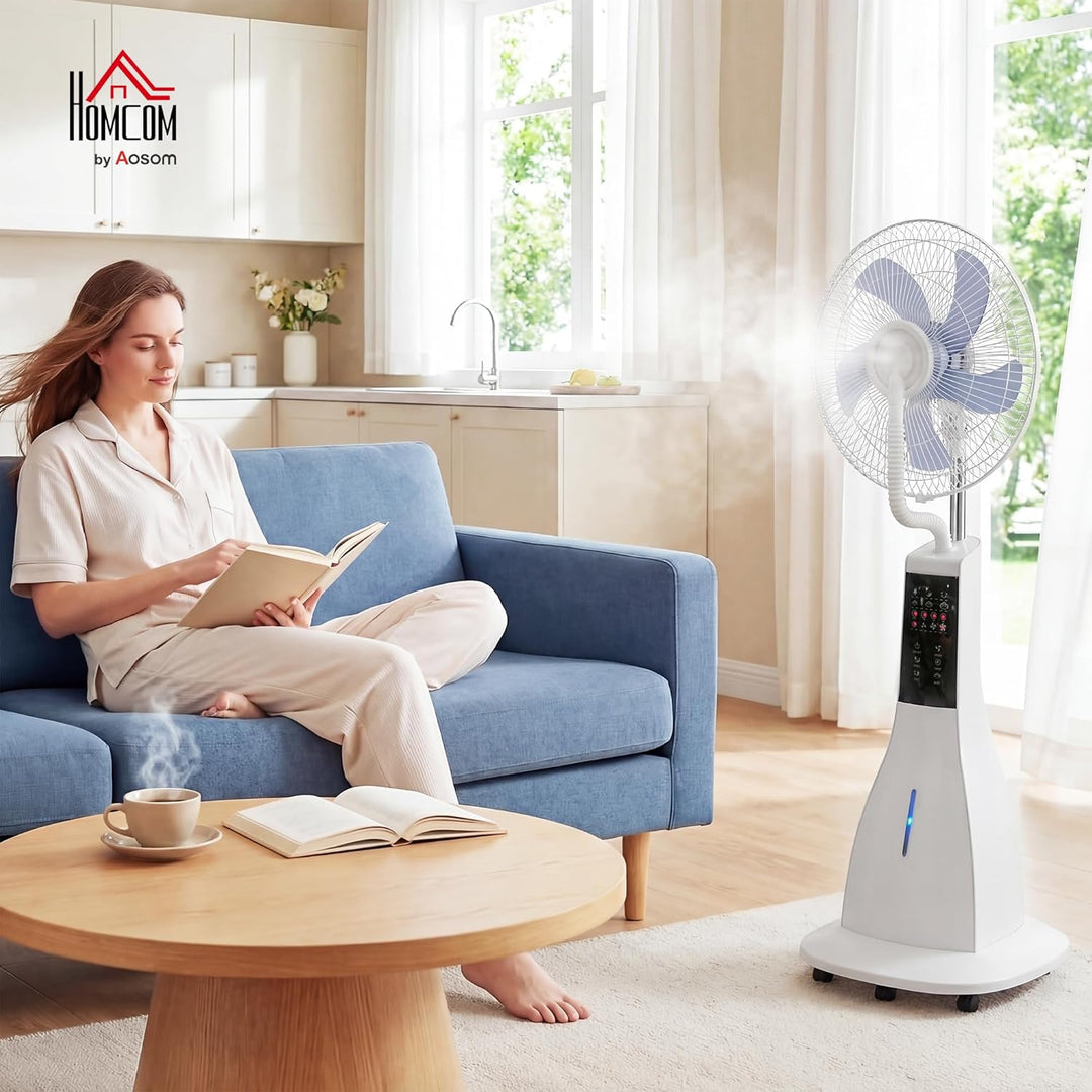 HOMCOM Ventilator mit Wasserkühlung, Luftbefeuchter, Standventilator mit Sprühnebel, 3 Modi, Fernbed