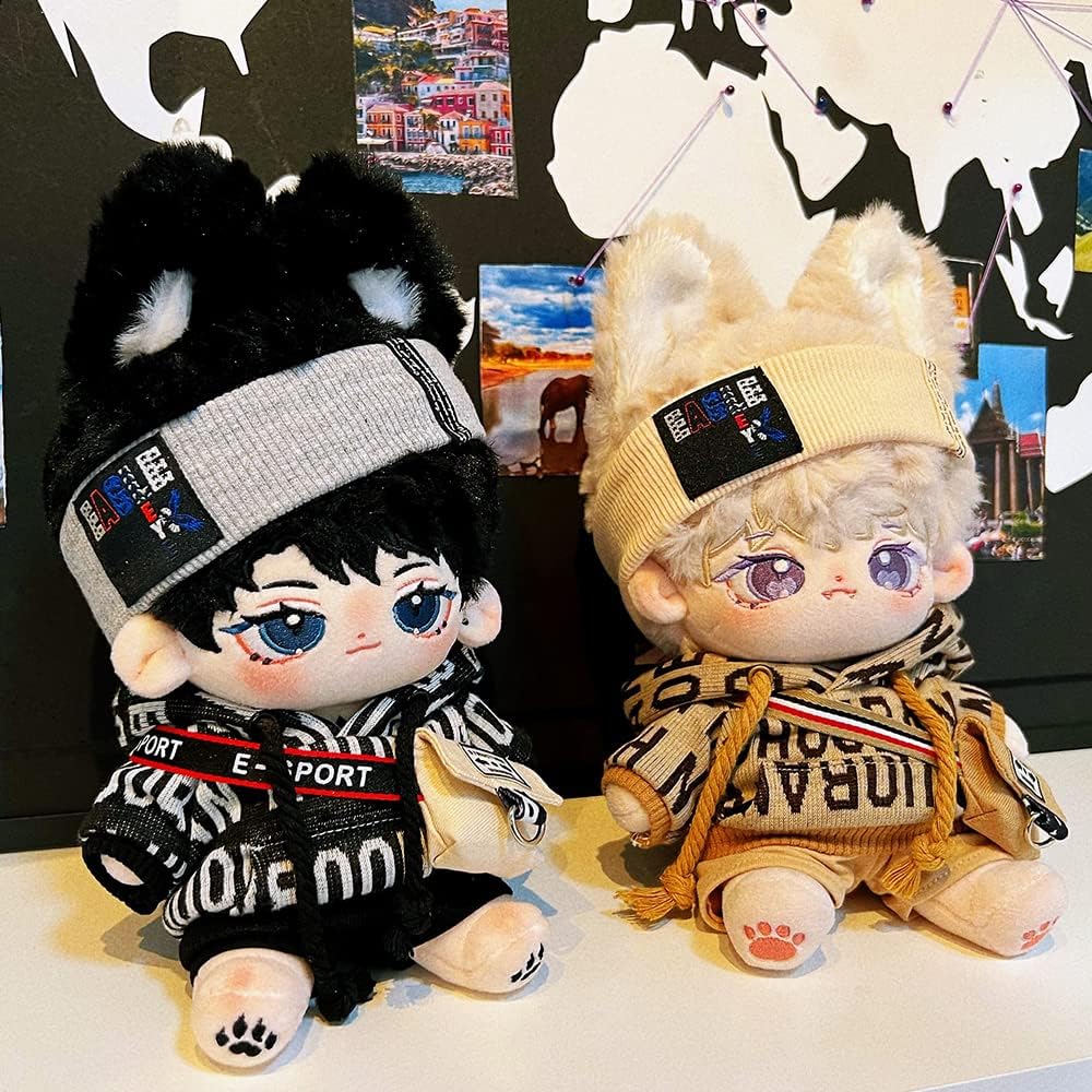 niannyyhouse 20 cm Plüsch-Puppenkleidung, lockerer Hip-Hop-Anzug, Kopfbedeckung, Hose, Rucksack, Bri
