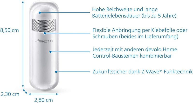 devolo Smart Home, Home Control Luftfeuchtemelder, Funk Hygrometer innen, Z-Wave Hausautomation, Tem