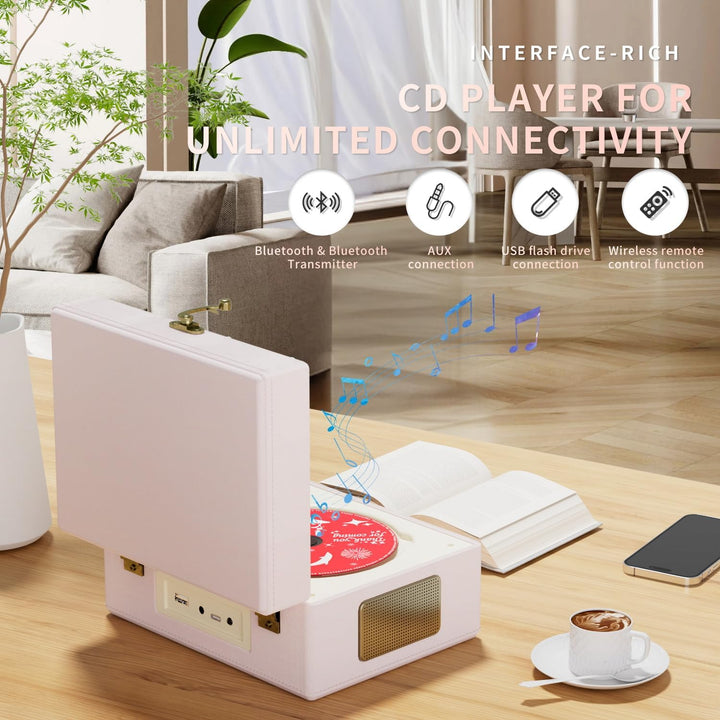 Yintiny Time Music Box CD-Player mit Lautsprechern für Zuhause (Rosa)