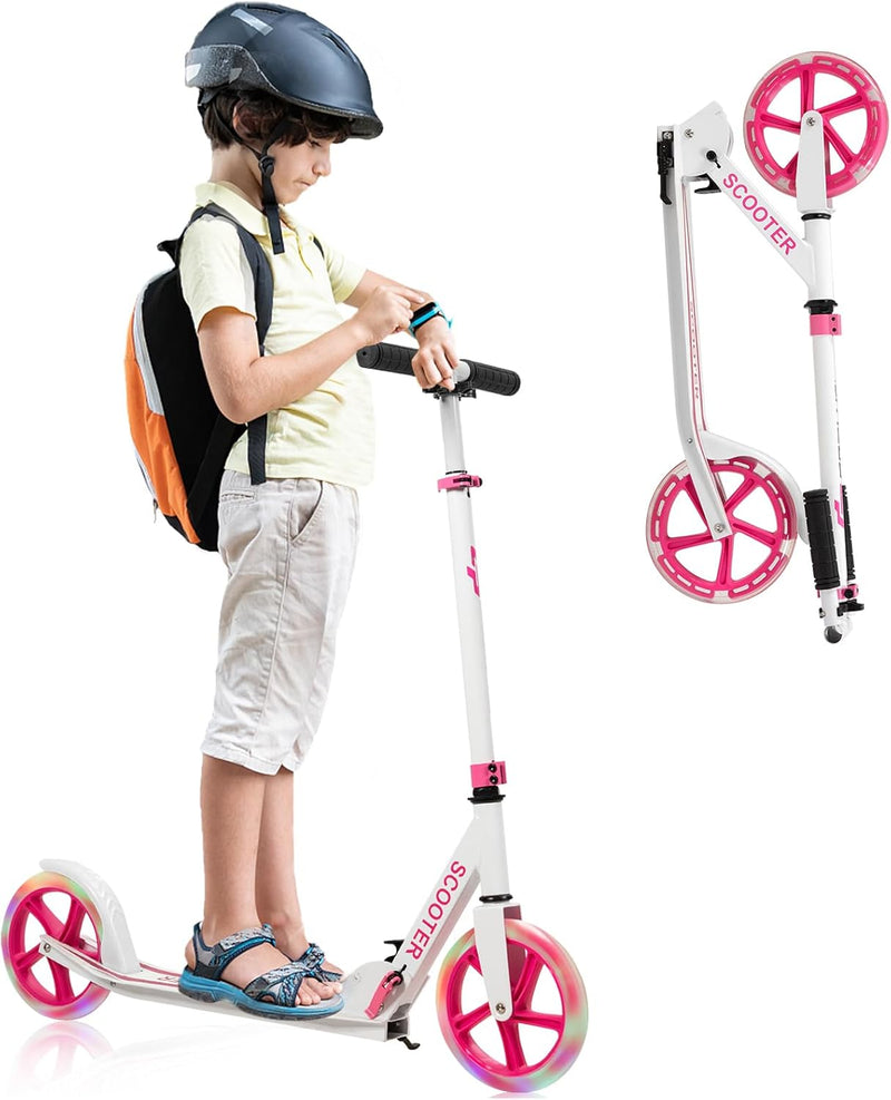 KOMFOTTEU Scooter Tretroller Klappbar, Cityroller Kickscooter mit 2 LED Rädern & Tragegurt, ‎Roller