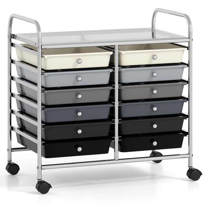COSTWAY Rollwagen mit 12 stapelbaren Schubladen, Schubladenwagen Rollcontainer mit Metallgestell & A