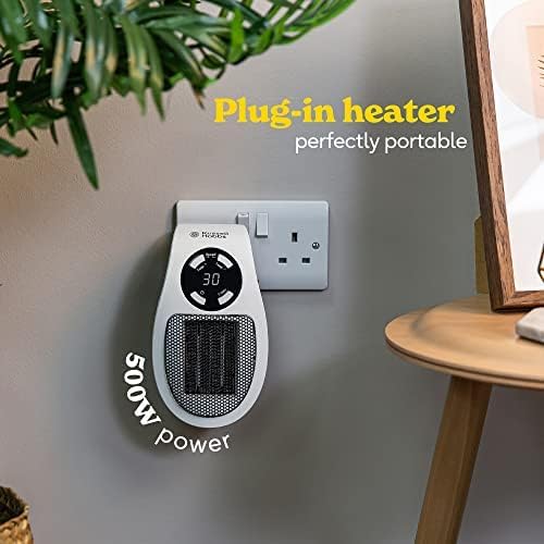Russell Hobbs RHPH2001 Heater with Ceramic Plug-in Heater, 500 W, Adjustable Thermostat, 12-Hour Tim