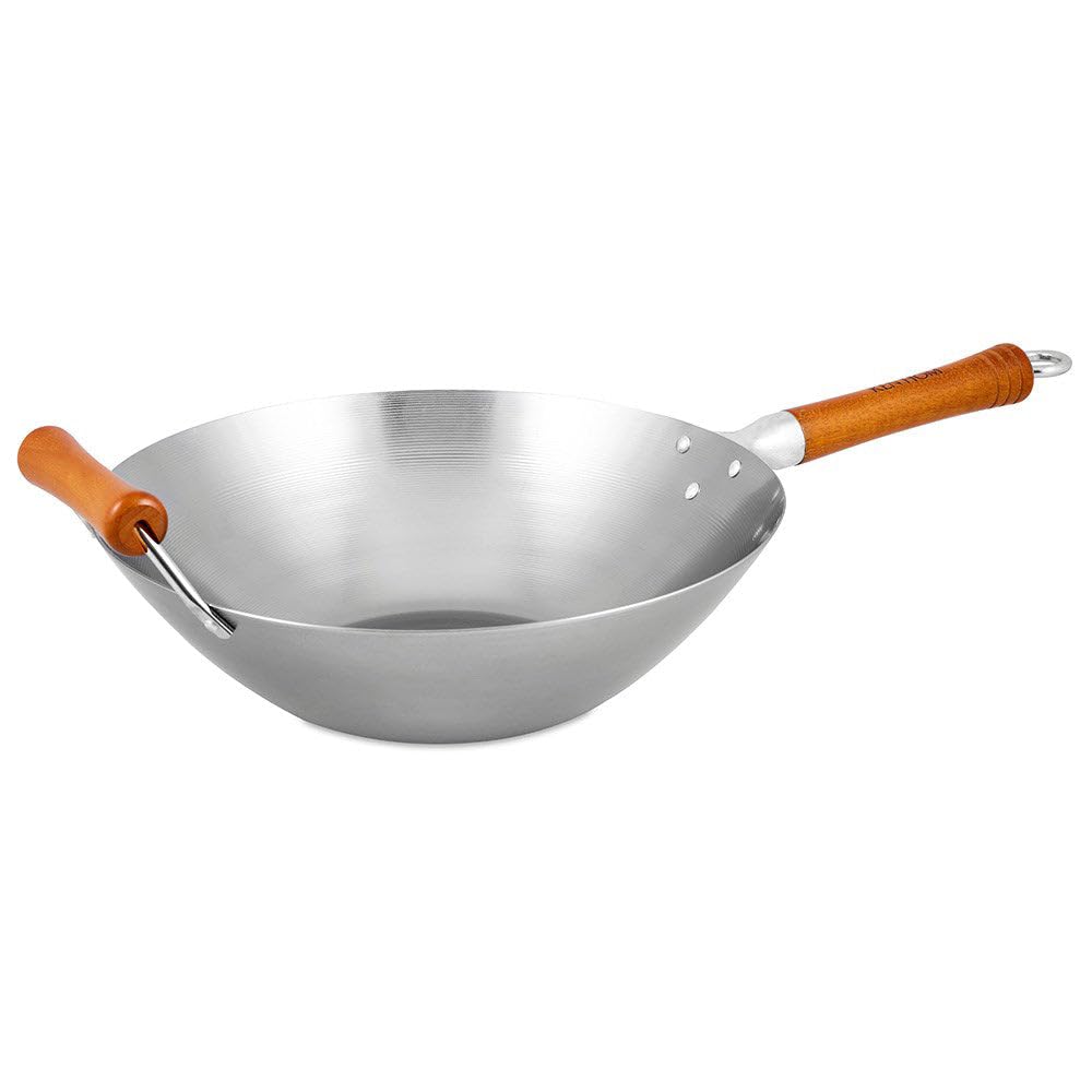 Ken Hom Carbonstahl Wokpfanne, 32cm, Excellence, Wok Induktion, Natürliche Patina Antihaftbeschichtu